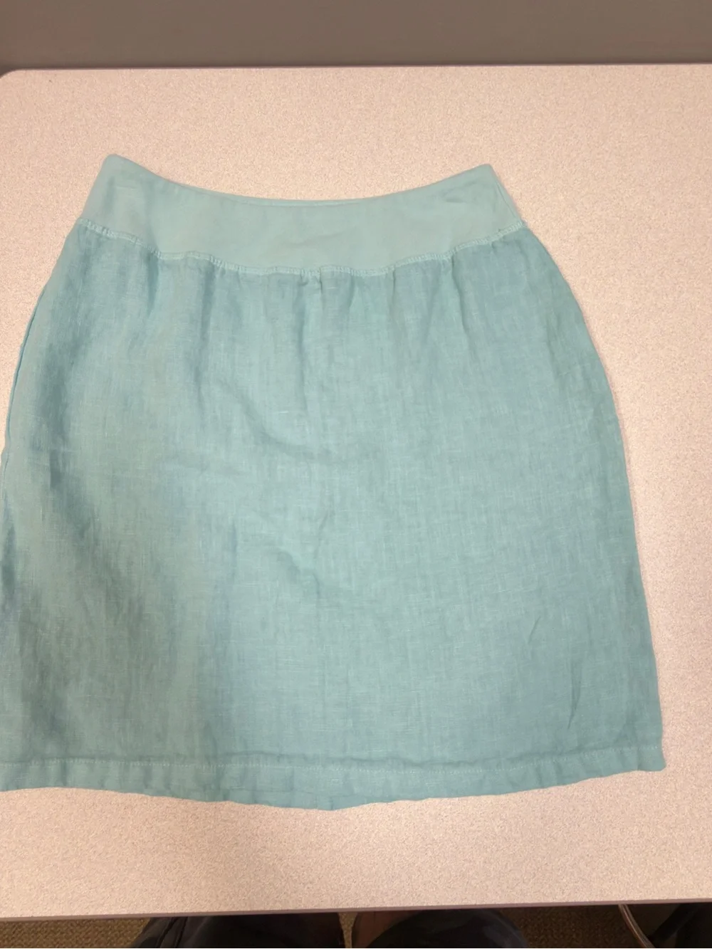 Becasa XS 100% Linen Aqua Blue Pull-On Skirt Made in USA